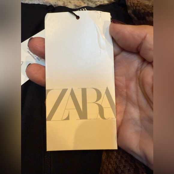 Zara Elegant Brown Snake Print Dress with ruching. Size S. NWT - Picture 2 of 15